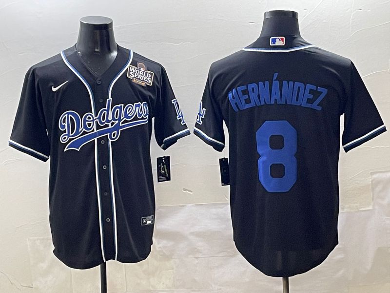 Men 2025 Los Angeles Dodgers #8 Hernandez Black Three generations Fashion Nike MLB Jersey style 12